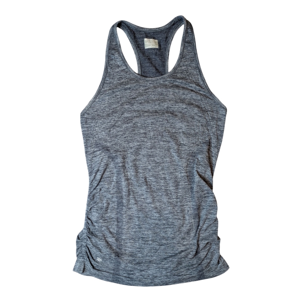 Athleta Racer Back Side Ruched Long Heather Gray Stretch Tank Top Women's Small - Picture 3 of 15